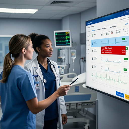 Clinical team reviewing a patient monitor