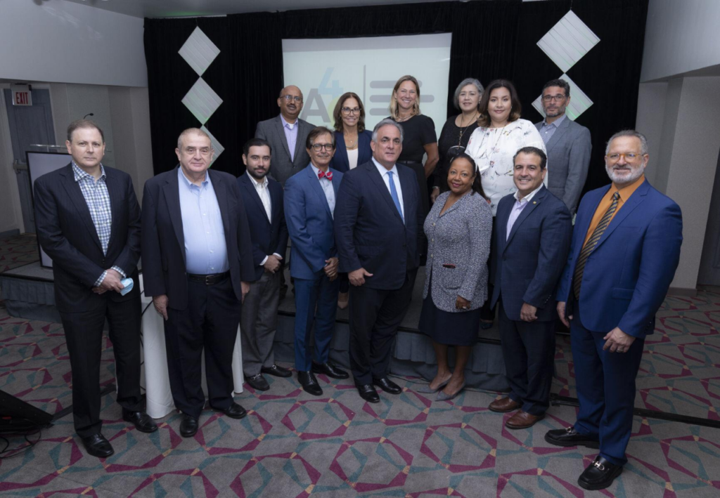 A corporate office group photo